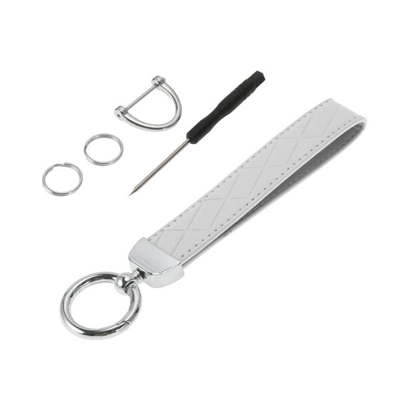 Unique Bargains 1 Set Universal Car Keychain Car Home Women Men Key Chain with Ring PU Leather White Silver Tone