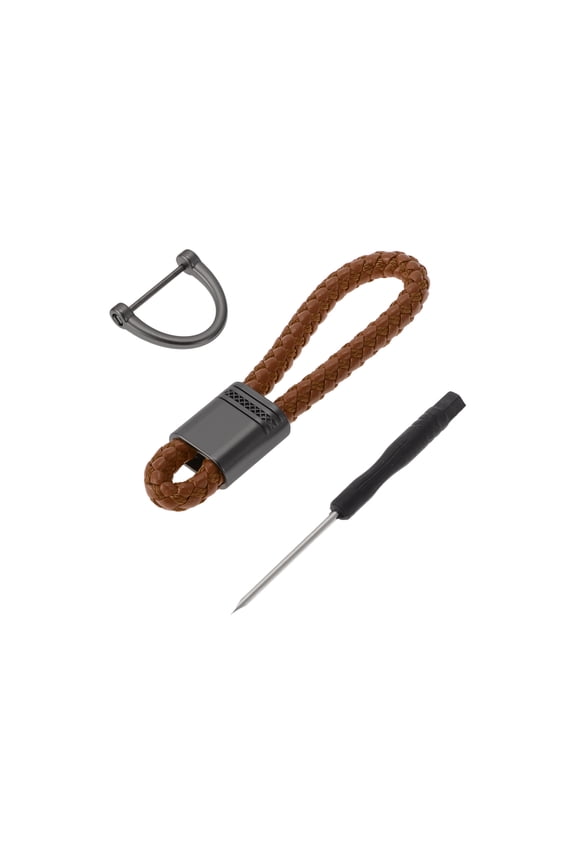 1 Set Universal Car Keychain Car Home Women Men Key Chain with Ring PU Leather Zinc Alloy Brown