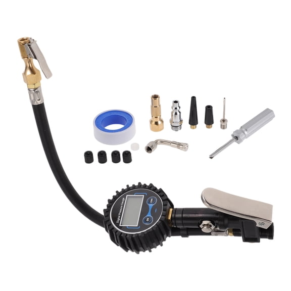 Unique Bargains 1 Set Universal Digital Tire Pressure Gauge LED Light With 90 Degrees Extended Inflator Nozzle 3-200PSI Digital Air Pressure Meter for Cars