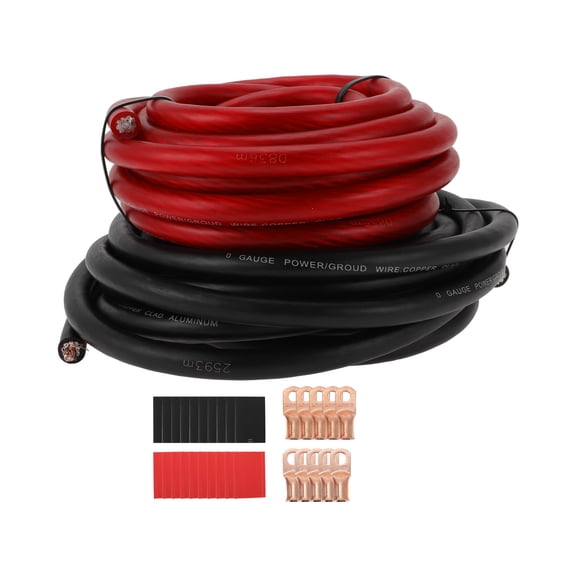 Unique Bargains 1 Set Universal Ground Wire Fully Insulated& Soft Touch Jacket 20FT Power Wire with Heat Shrink Tubes 1/0 GAUGE Black,Red CCA 12V