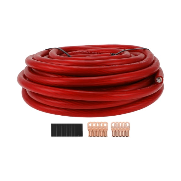 Unique Bargains 1 Set Universal Ground Wire Fully Insulated& Soft Touch Jacket 50FT Power Wire with Heat Shrink Tubes 1/0 GAUGE Red CCA 12V