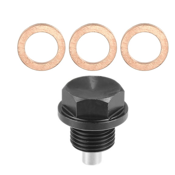 Unique Bargains 1 Set Universal M16x1.5 Car Magnetic Oil Drain Plug Oil Drain Bolt with 3 Gasket Aluminum Alloy Black
