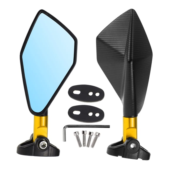 Unique Bargains 1 Set Universal Motorcycle Rear View Mirrors Adjustable Bar End Side Mirrors Mount M6 Black Gold Tone Aluminum Alloy Aluminum Prismatic Shape