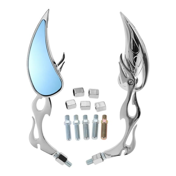 Unique Bargains 1 Set Universal Motorcycle Rear View Mirrors Adjustable Bar End Side Mirrors Mount M8/M10 Chrome Silver Tone Aluminum Plastic Teardrop Shape
