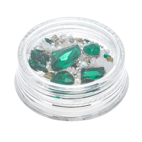 Unique Bargains 1 Set Women's Fashion Rhinestone Nail Supplies Green White