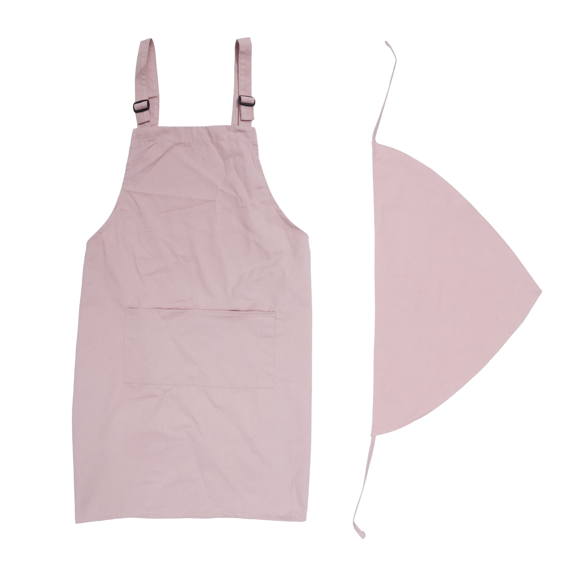 Unique Bargains Cotton Kitchen Apron with Headband for Cooking Baking Cleaning Pink