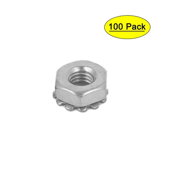 Unique Bargains 10#-32 304 Stainless Steel External Tooth Kep Nuts Locknuts Silver Tone 100 Pcs