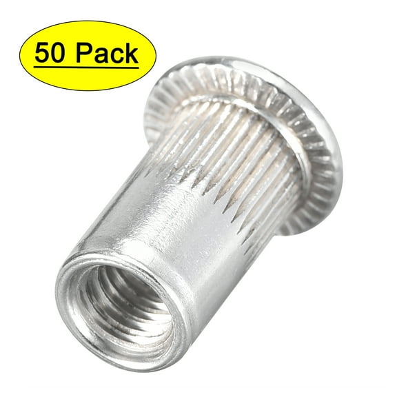 Unique Bargains #10-32 Rivet Nuts Aluminium Alloy Knurled Flat Head Threaded Insert Nut Silver 50 pcs