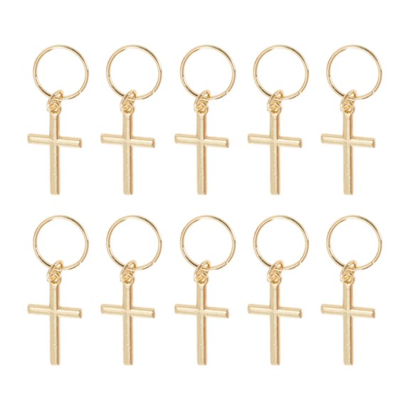 Unique Bargains 10 Hair Ring Pendants Cross Dreadlock Hair Clips Gold Tone