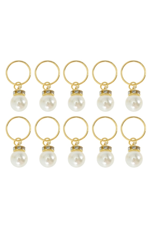 10 Hair Ring Pendants Faux Pearl Dreadlock Hair Clips Gold Tone