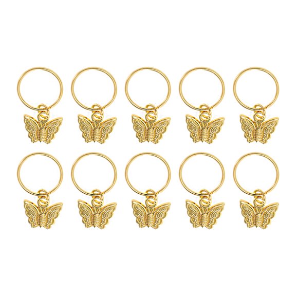 Unique Bargains 10 Hair Ring Pendants Small Butterfly Dreadlock Hair Clips Gold Tone