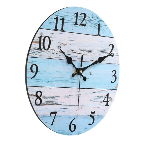 Uxcell 10 Inch Wooden Wall Clock, Quartz Battery Operated Silent Retro Style Round Wall Clocks, Blue/White
