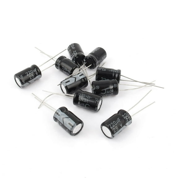 10Pcs 25V 220uF 105C Radial Electrolytic Capacitor 8mm x 13mm