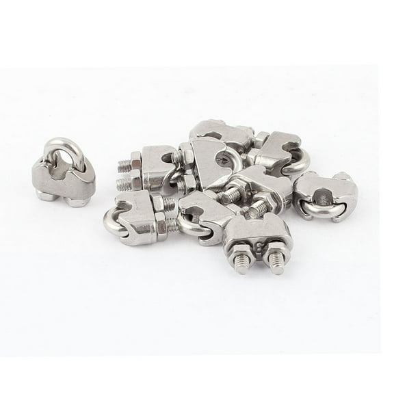 Unique Bargains 10 Pcs 3mm 1/8" Stainless Steel Wire Rope Cable Clamp Clips Fastener