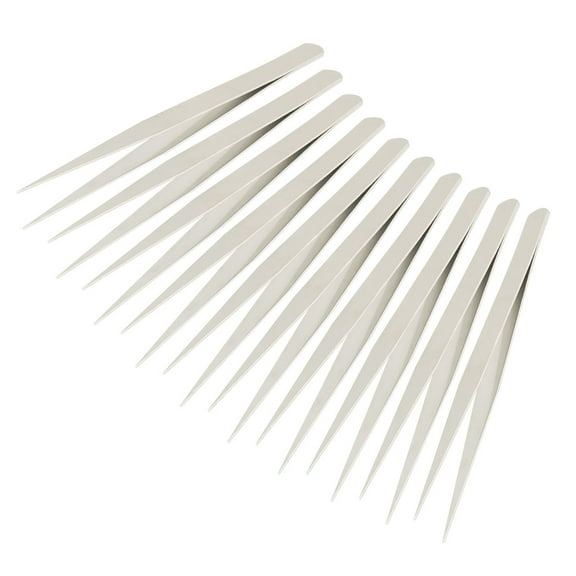 Unique Bargains 10 Pcs 5.3" Long Straight Point Tip Metal Tweezer for