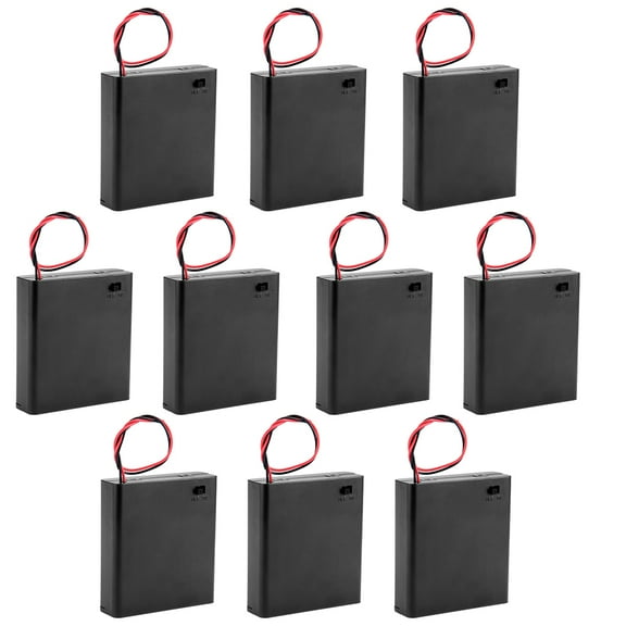 Unique Bargains 10 Pcs 6V Battery Case Storage Box 4 x 1.5V AA Batteries ON/OFF Switch w Cover