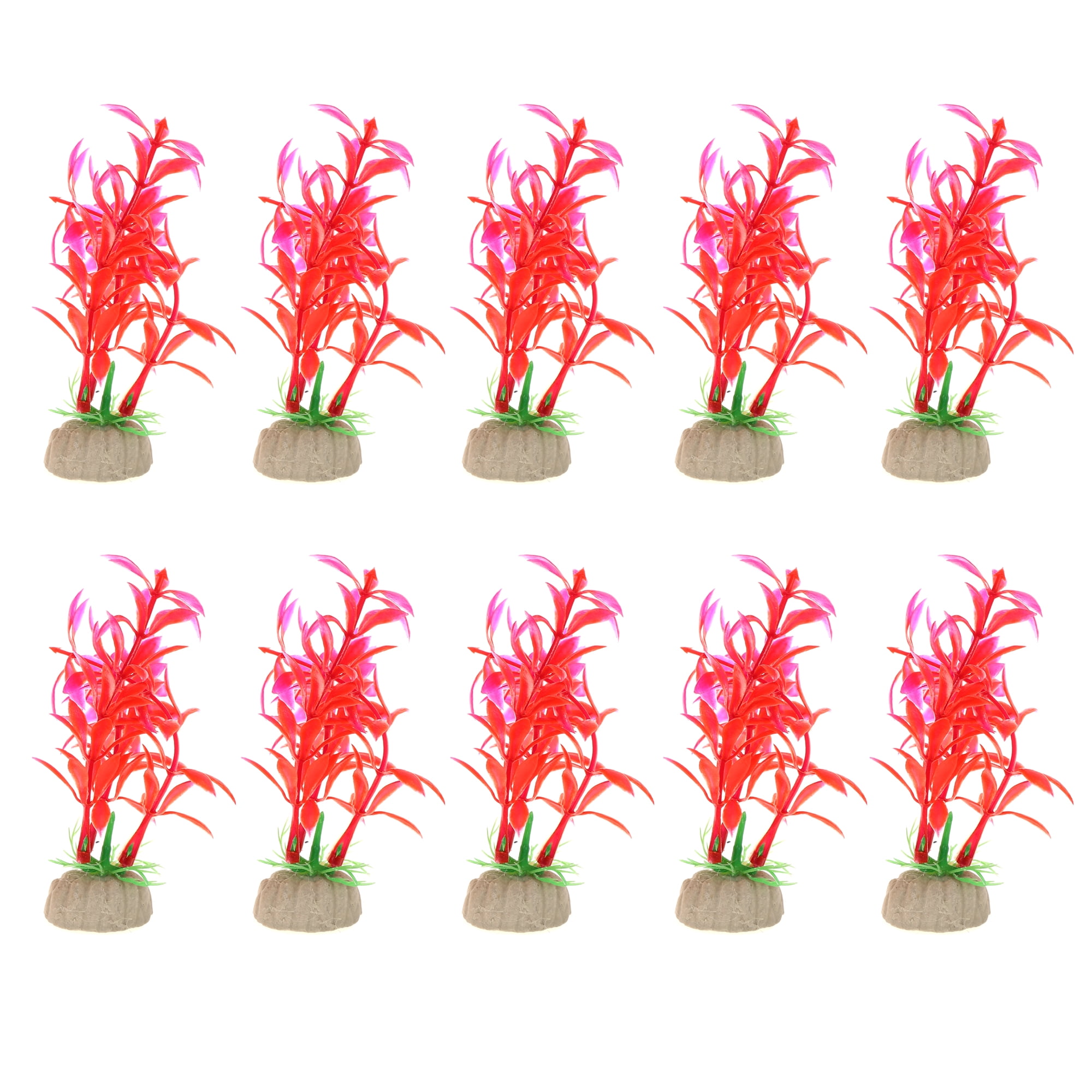 Unique Bargains 10 Pcs Aquarium Plants Decorations Artificial Aquatic Plant Red