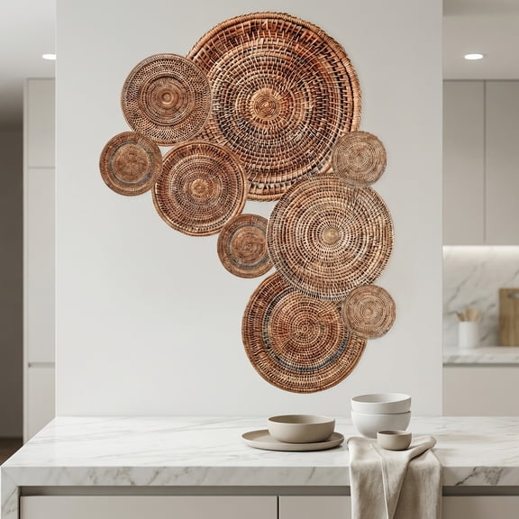 Unique Bargains 10 Pcs Boho Wall Decals Round Stickers Brown 35.4" x 35.4"