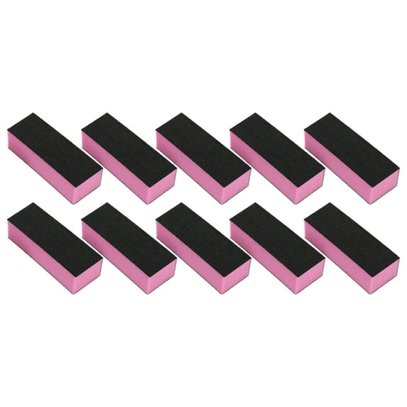 Unique Bargains 10 Pcs Comfortable Three Sides Black Sand Nail Buffers for DIY Pink