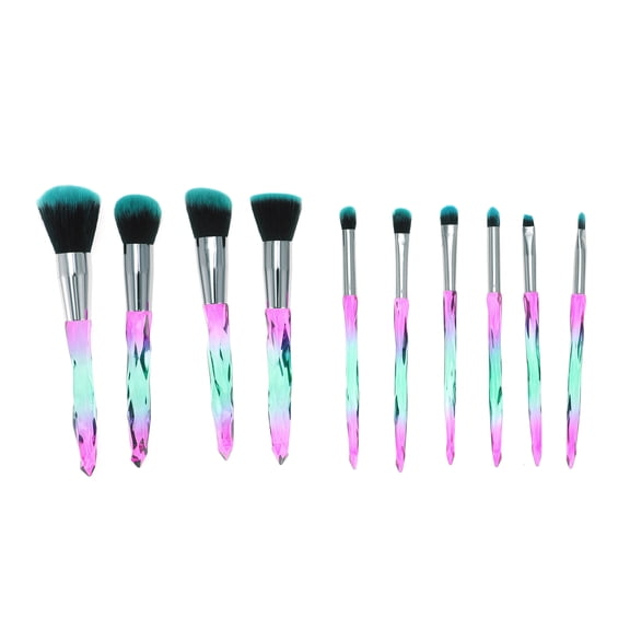 Unique Bargains 10 Pcs Convenient Makeup Brush Set for Business Travel Green Artificial Fiber Wool Plastic