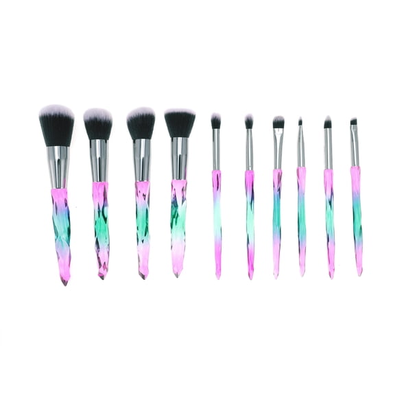 Unique Bargains 10 Pcs Convenient Makeup Brush Set for Business Travel Green Brown Artificial Fiber Wool Plastic