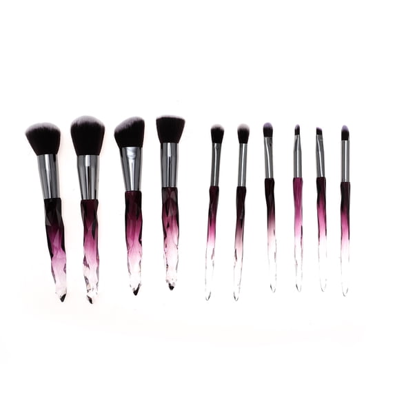 Unique Bargains 10 Pcs Convenient Makeup Brush Set for Business Travel Purple Brown Artificial Fiber Wool Plastic