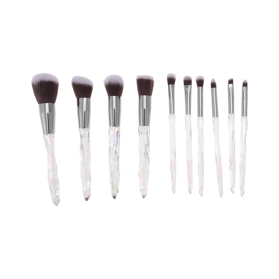 Unique Bargains 10 Pcs Convenient Makeup Brush Set for Business Travel White Brown Artificial Fiber Wool Plastic