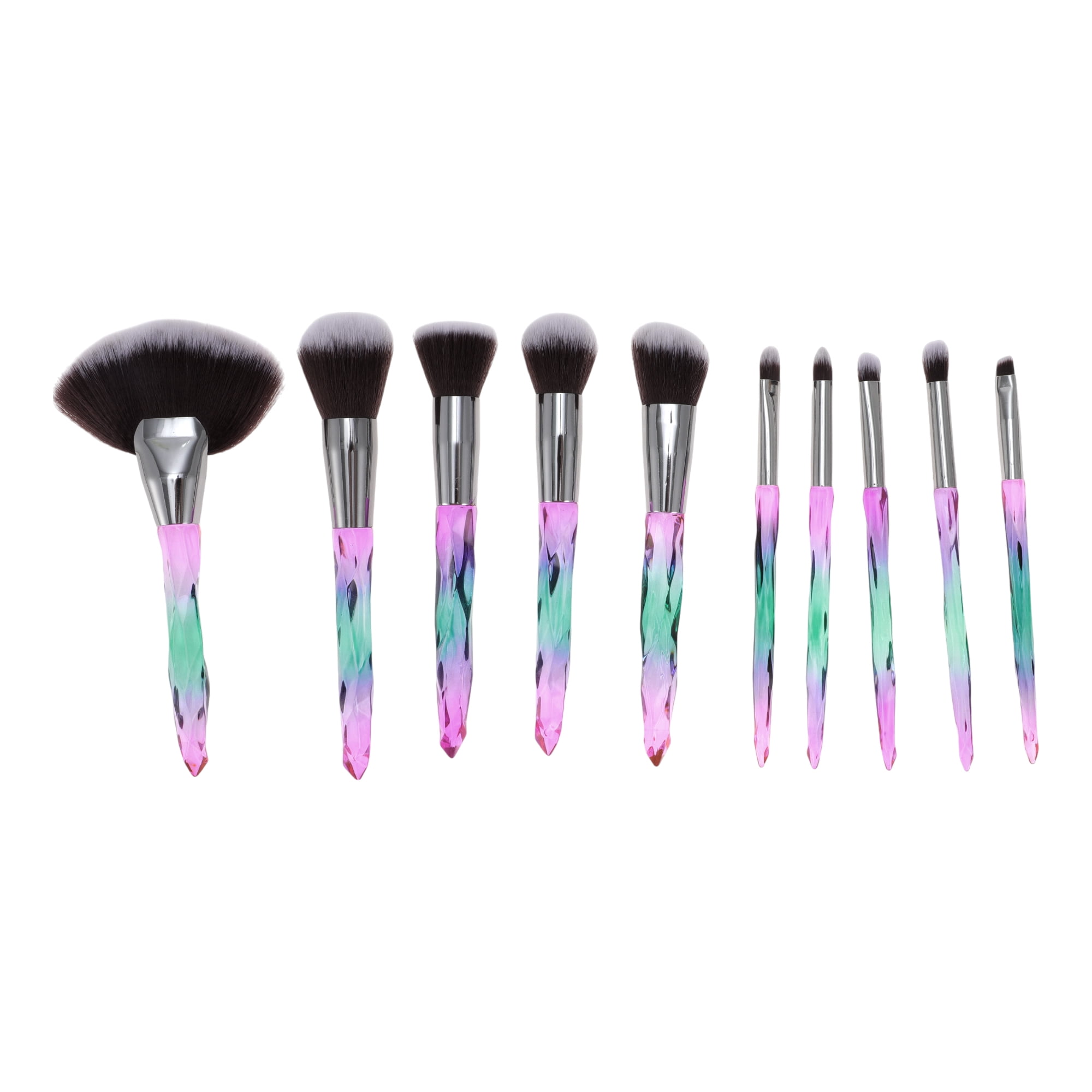 Unique Bargains 10 Pcs Durable Lightweight Makeup Brush Set for Travel Green, Brown