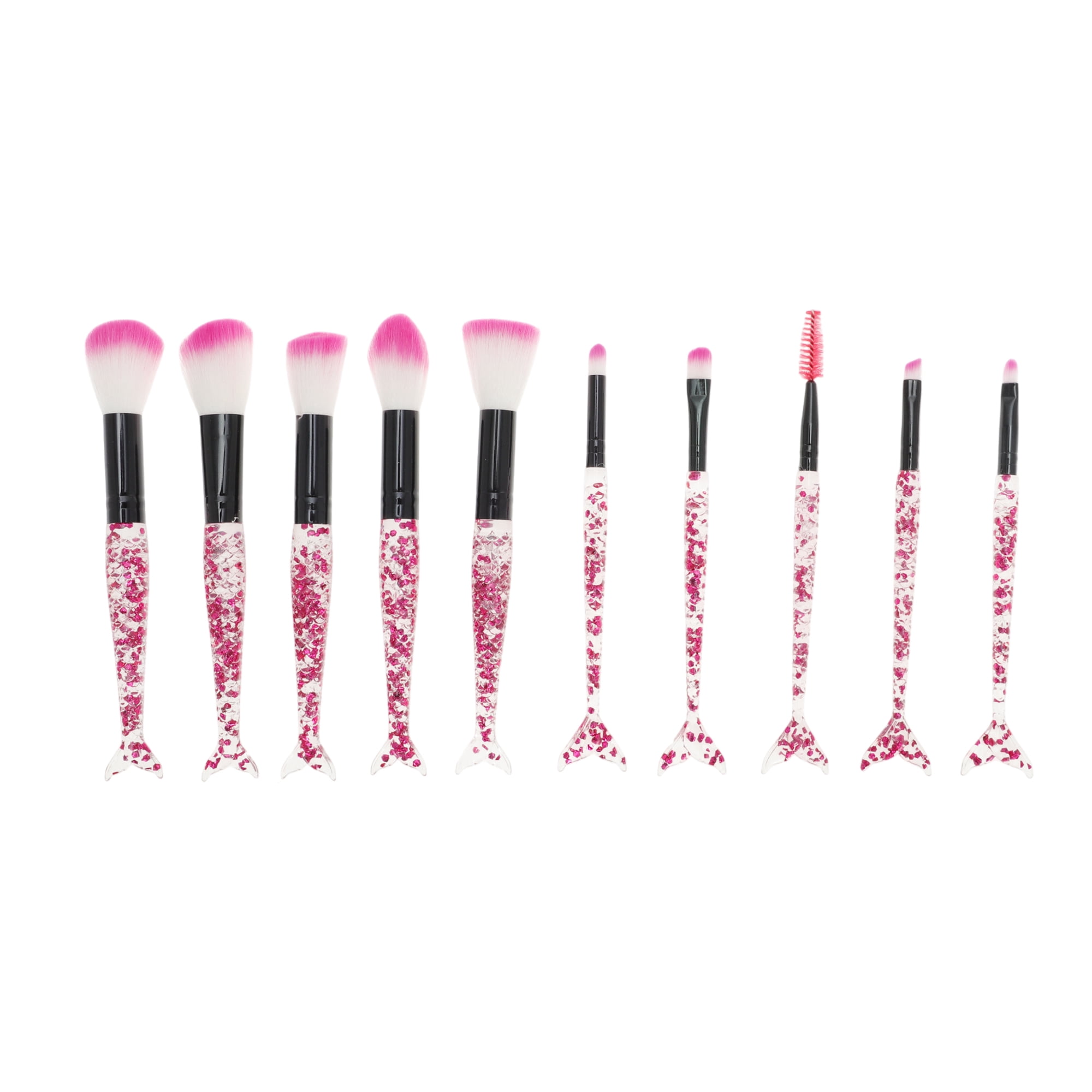 Unique Bargains 10 Pcs Durable Mermaid Makeup Brush Set for Cosmetic Red
