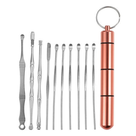 Unique Bargains 10 Pcs Earwax Cleaning Tool Kit Portable Stainless Steel Earwax Cleaner Tool Set Rose Gold Tone