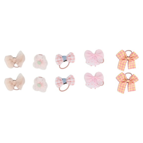 Unique Bargains 10 Pcs Fashion Cute Bow Flowers Hair Ropes for Girls Light Pink