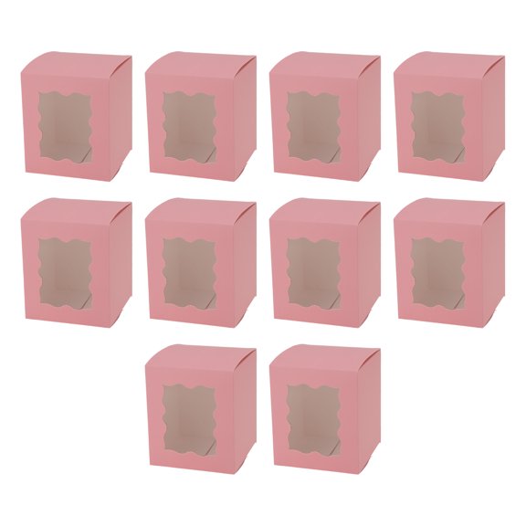 Unique Bargains 10 Pcs Gift Boxes Solid Color Wave Shape Favor Boxes 3.35"x3.35"x3.94" Pink