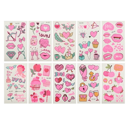 Unique Bargains 10 Pcs Luminous Fake Tattoos Mixed Styles Temporary Tatto Fluorescent Pink