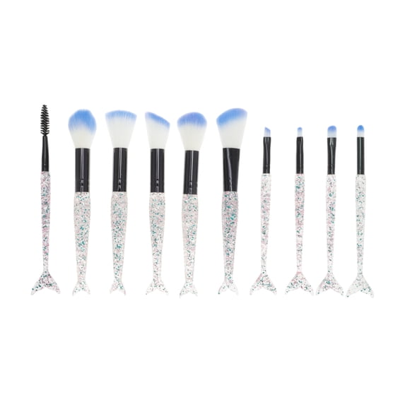 Unique Bargains 10 Pcs Mermaid Makeup Brush Set for Bathroom Green Plastic Handle Nylon Hair