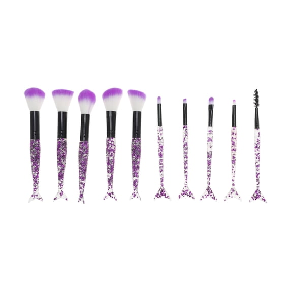 Unique Bargains 10 Pcs Mermaid Makeup Brush Set for Bathroom Purple Plastic Handle Nylon Hair