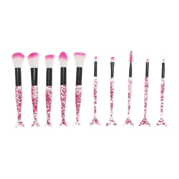 Unique Bargains 10 Pcs Mermaid Makeup Brush Set for Bathroom Red Plastic Handle Nylon Hair