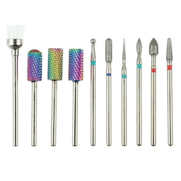 Unique Bargains 10 Pcs Nail Drill Bits Set for Acrylic Gel Nails Cuticle Remover Drill Bits Nail Care Supplies