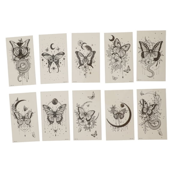 Unique Bargains Christmas 10 Pcs Personalized Fake Tattoos Butterfly Temporary Tatto for Adult Black