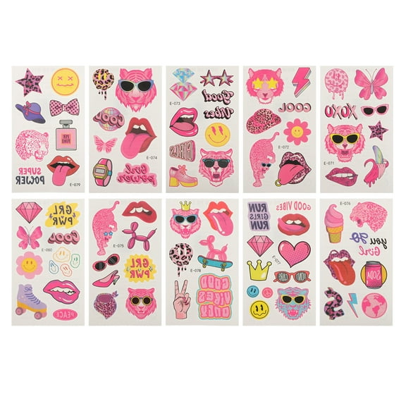 Unique Bargains 10 Pcs Realistic Fake Tattoos Butterfly Pattern Temporary Tatto Pink Red