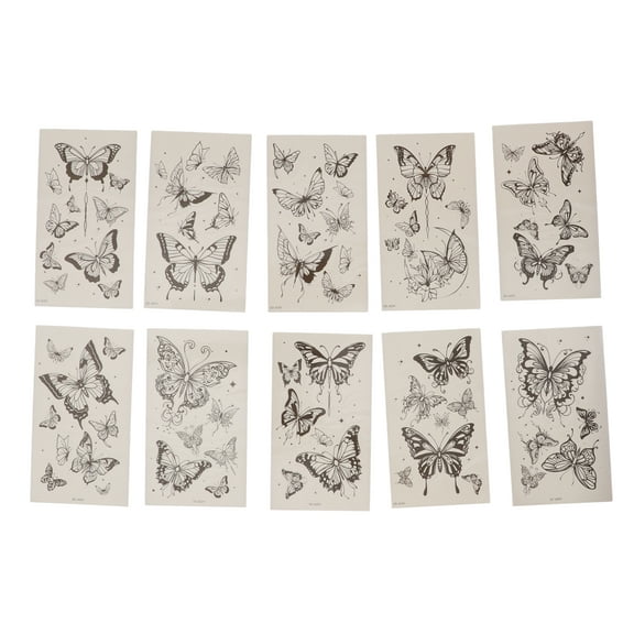 Unique Bargains Christmas 10 Pcs Realistic Fake Tattoos Butterfly Temporary Tatto for Adult Black