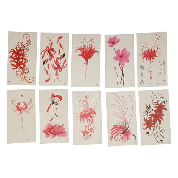 Unique Bargains 10 Pcs Realistic Fake Tattoos FloralTemporary Tatto for Adult Pink
