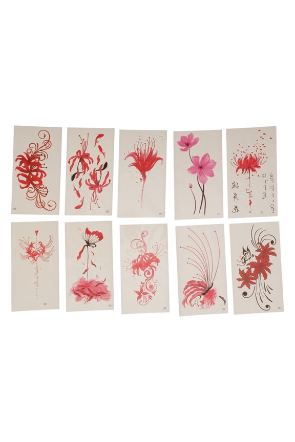 10 Pcs Realistic Fake Tattoos FloralTemporary Tatto for Adult Pink