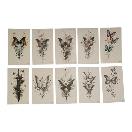 Unique Bargains Christmas 10 Pcs Realistic Fake Tattoos Halloween Temporary Tatto for Adult Gray Black