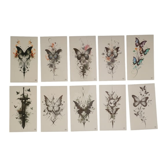 Unique Bargains Christmas 10 Pcs Realistic Fake Tattoos Halloween Temporary Tatto for Adult Gray Black