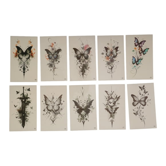 Unique Bargains 10 Pcs Realistic Fake Tattoos Halloween Temporary Tatto for Adult Gray Black