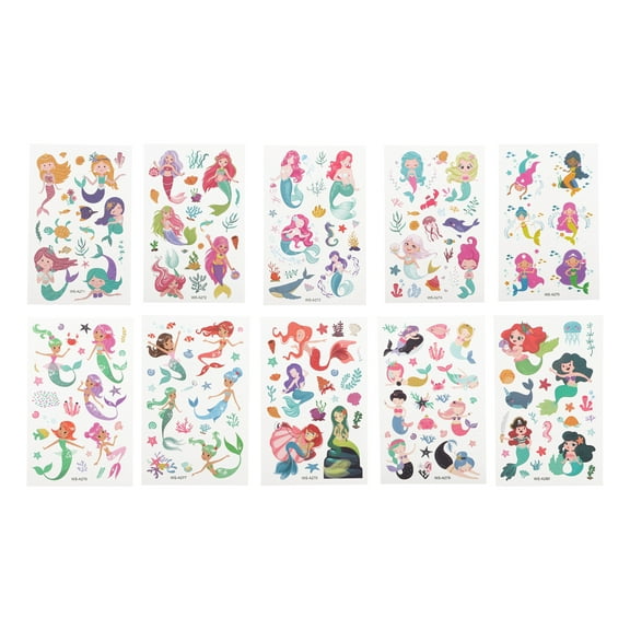 Unique Bargains 10 Pcs Realistic Temporary Tatto Mermaid Fake Tattoos Blue Purple Green