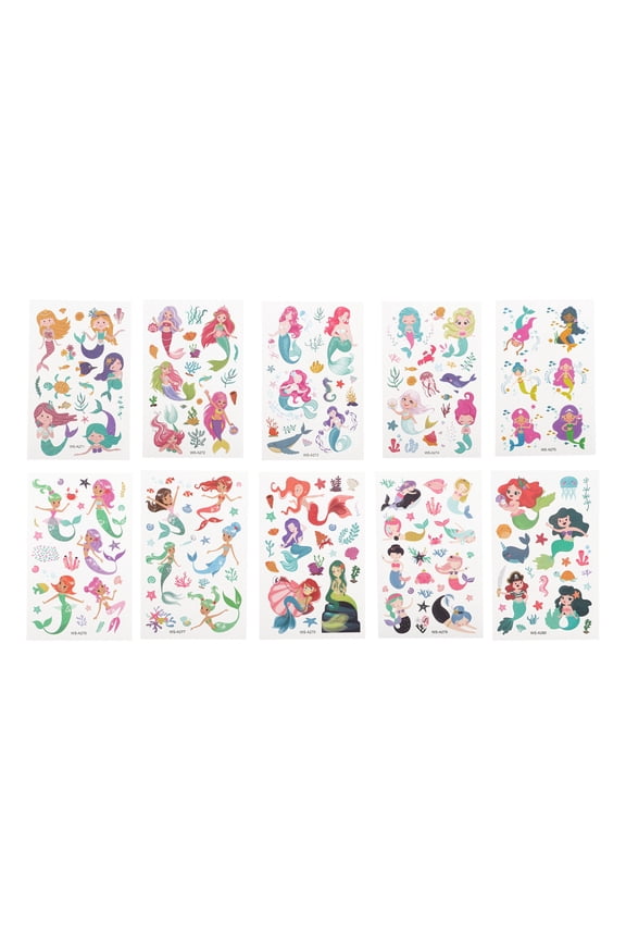 10 Pcs Realistic Temporary Tatto Mermaid Fake Tattoos Blue Purple Green