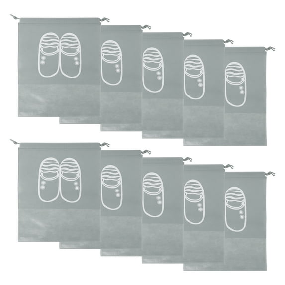 Unique Bargains 10 Pcs Slippers Pattern Dustproof Shoe Dust Bag Shoes Storage Bag Portable Drawstring Storage Bag Gray