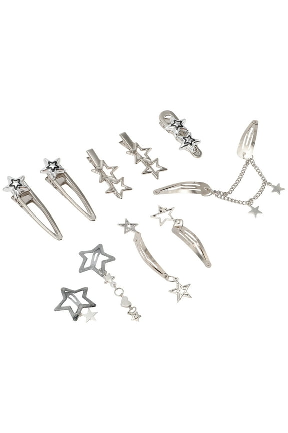 10 Pcs Stars Hair Clips Alloy Hair Stars Barrettes 8 Shapes Y2K Hair Accessories for Women Silver Tone