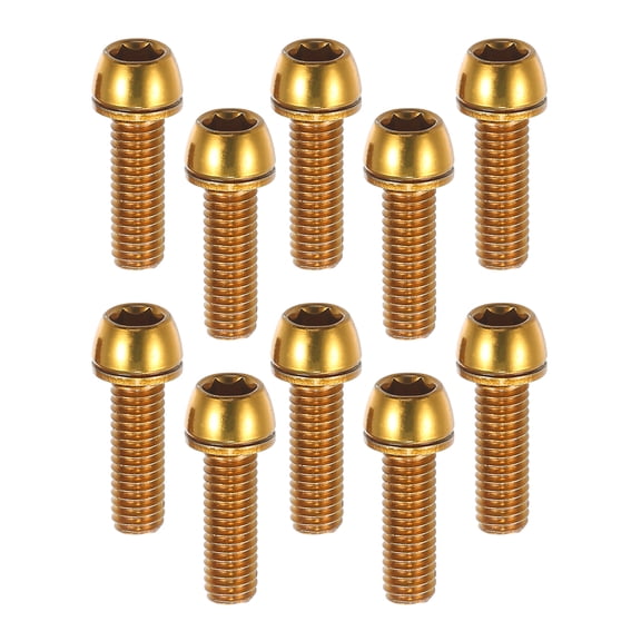 Unique Bargains 10 Pcs Tapered Bolts Screws for MTB Bike Bicycle Stem M6x20mm Socket Head Cap Bolts Steel Gold Tone
